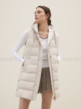 Brunello Women Cucinelli Vest Puffer Long Jacket Coat Monili trim size M